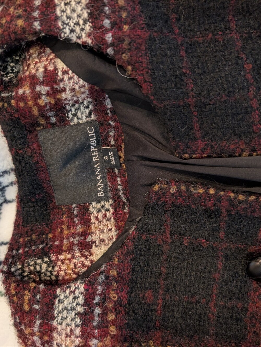 Banana Republic Black and Burgundy Plaid Tweed Blazer